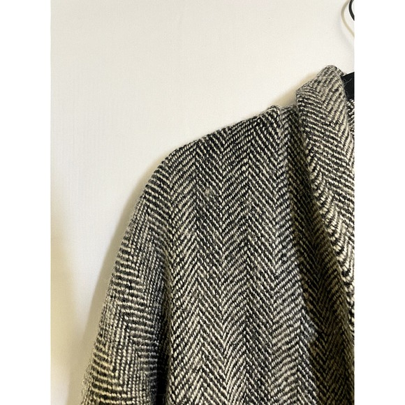 Herringbone One Button Single Breasted Long Overcoat Black White - Picture 3 of 7